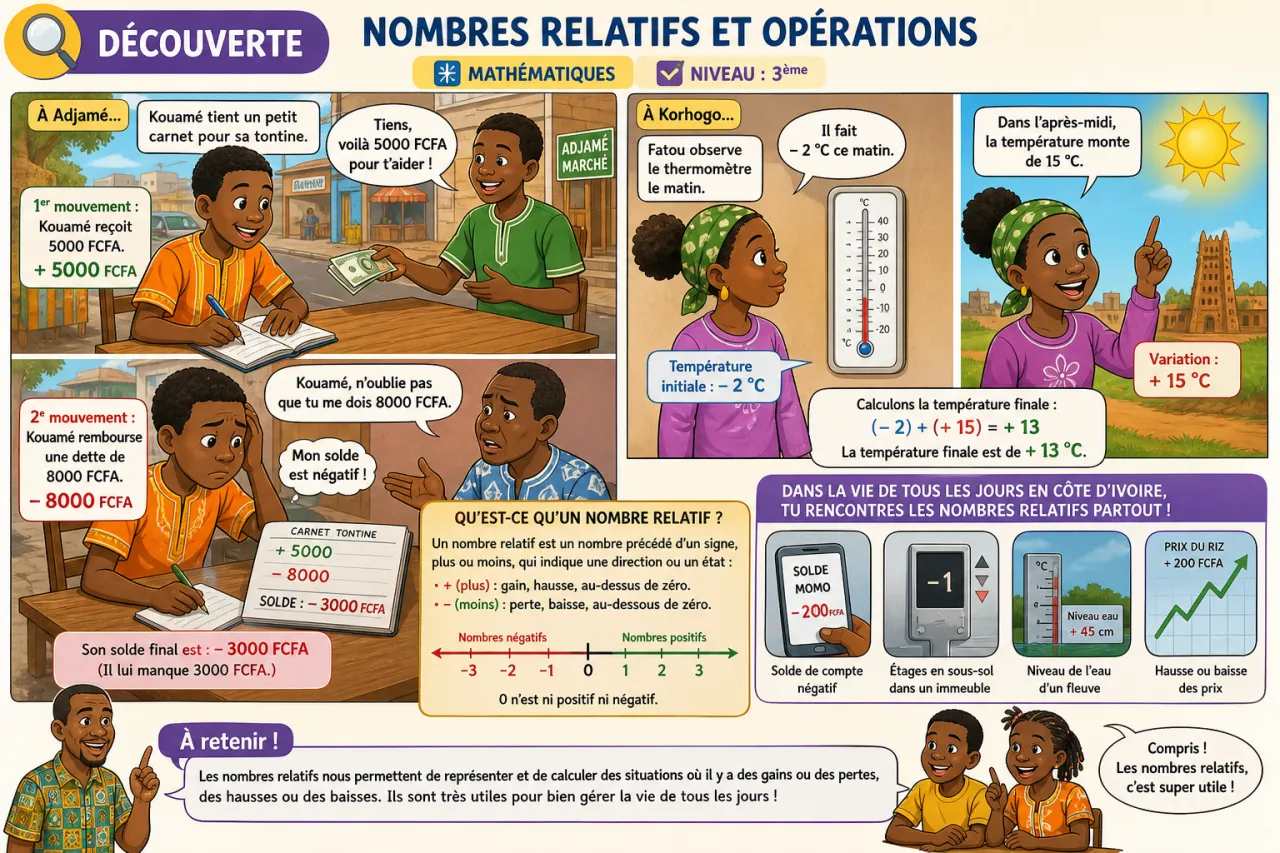 Nombres relatifs et opérations — illustration