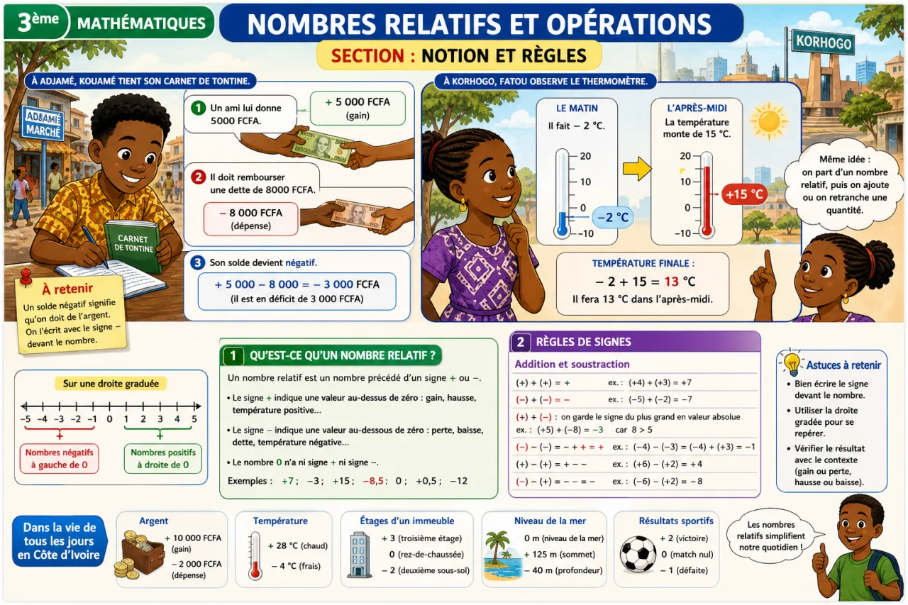 Nombres relatifs et opérations — illustration