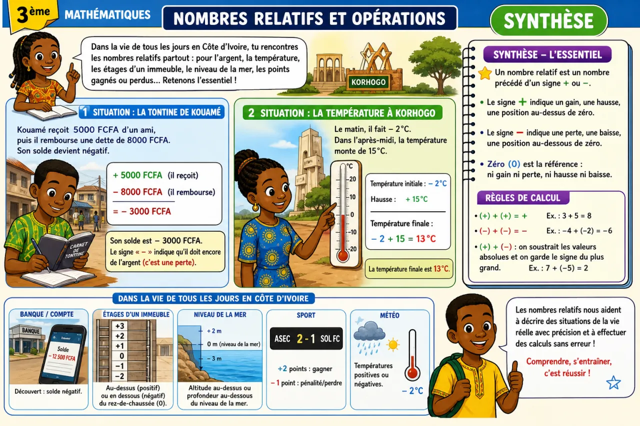 Nombres relatifs et opérations — illustration