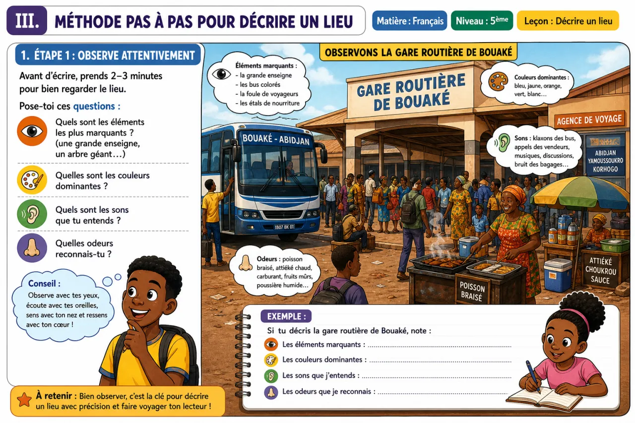 Décrire un lieu — illustration