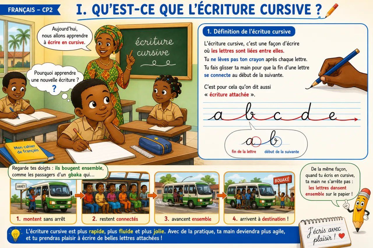 Écrire les lettres minuscules en cursive — illustration