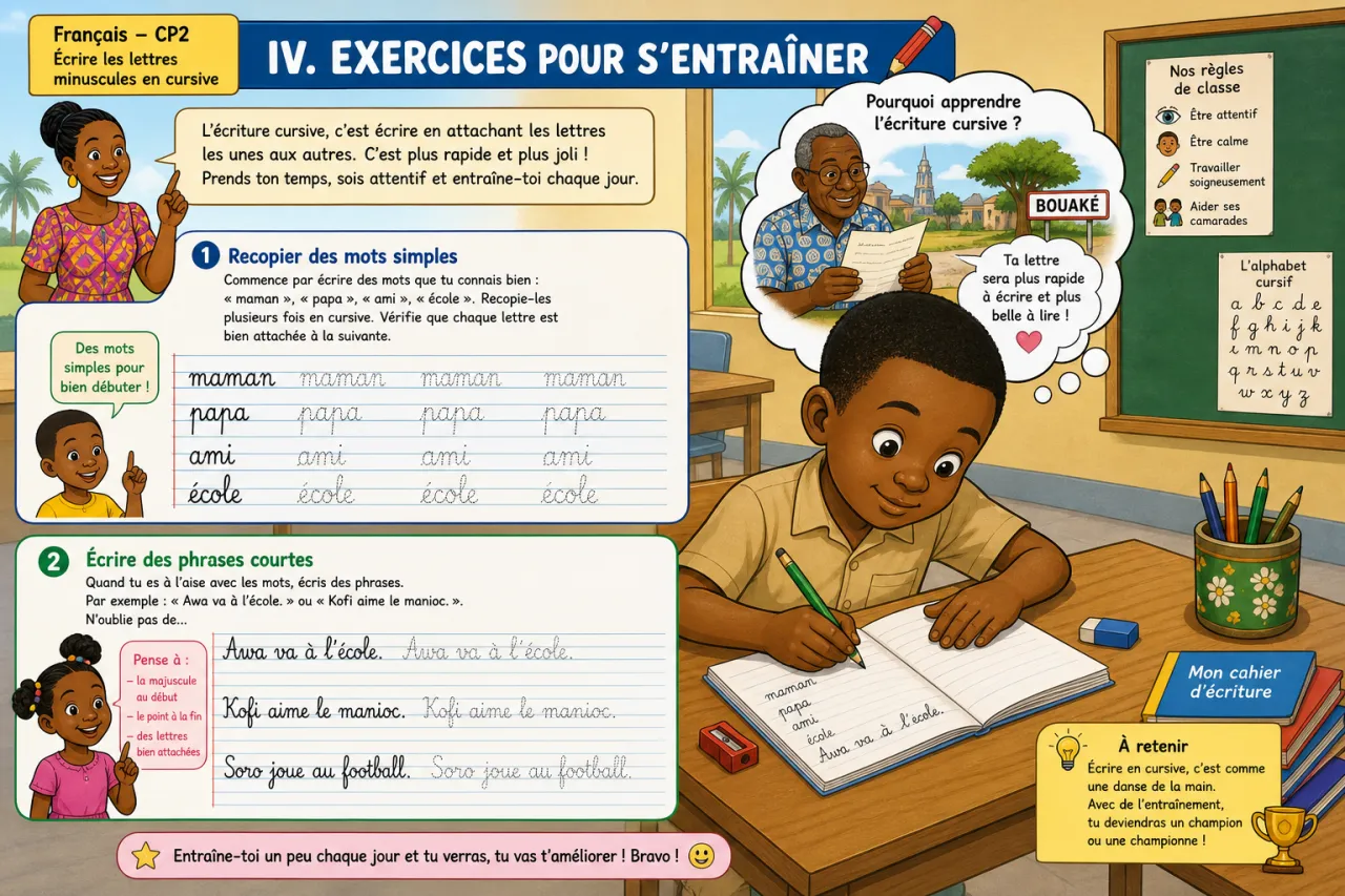 Écrire les lettres minuscules en cursive — illustration