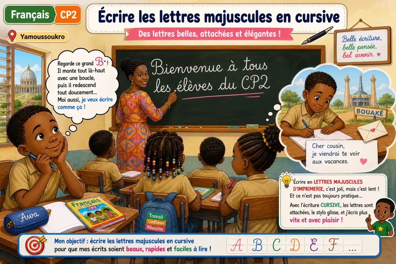 Écrire les lettres majuscules en cursive