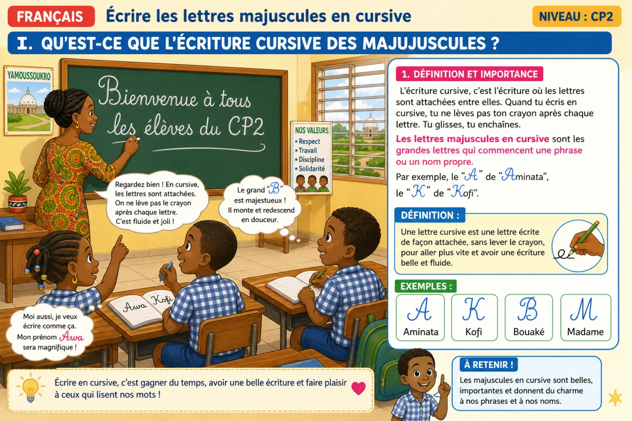 Écrire les lettres majuscules en cursive — illustration