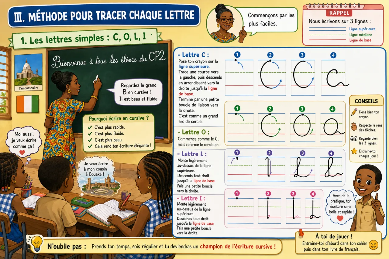 Écrire les lettres majuscules en cursive — illustration