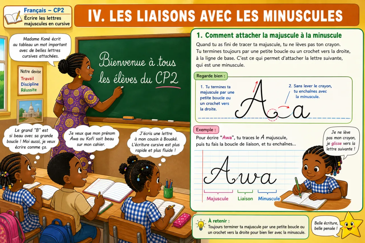 Écrire les lettres majuscules en cursive — illustration