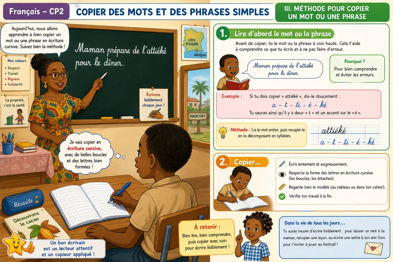 Copier des mots et des phrases simples — illustration