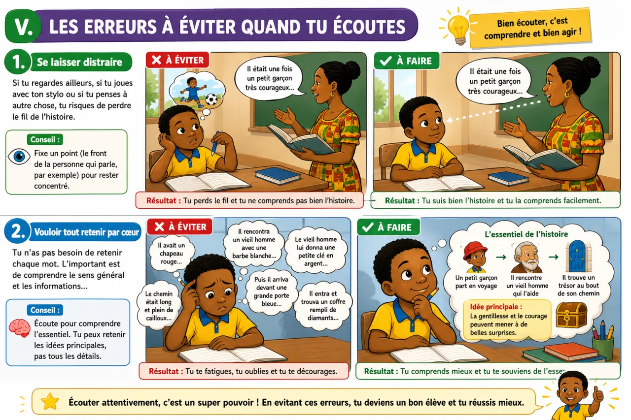 Écouter une histoire courte et répondre — illustration