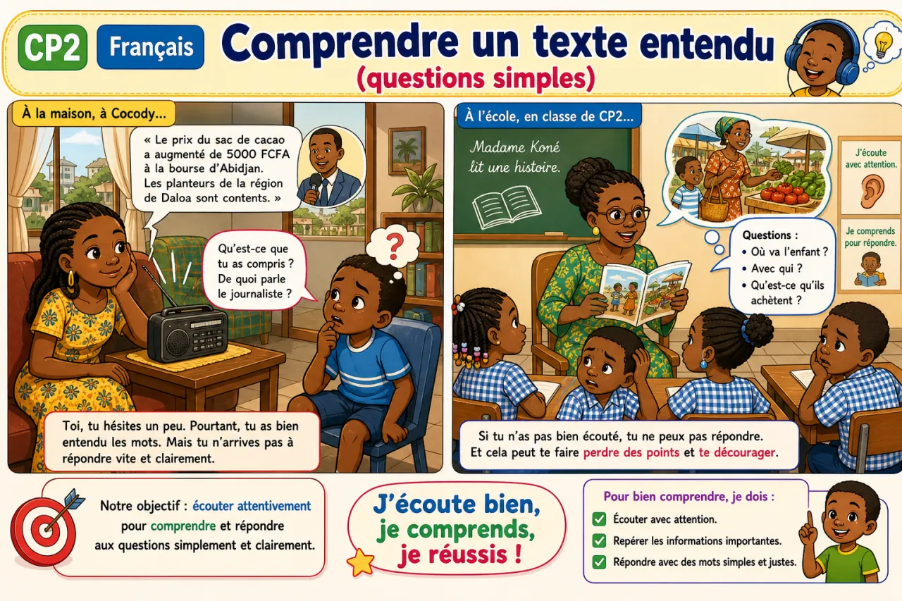 Comprendre un texte entendu (questions simples)
