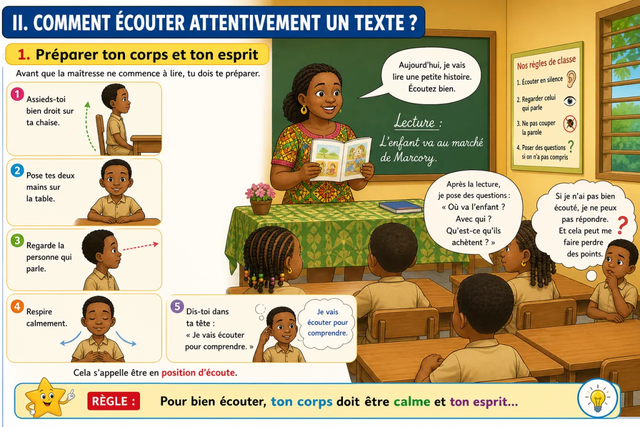 Comprendre un texte entendu (questions simples) — illustration