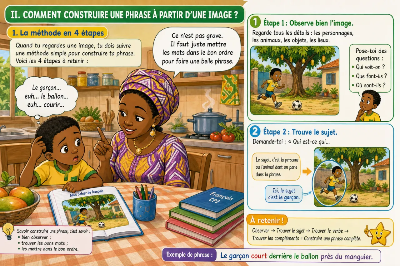 Construire une phrase simple à partir d'une image — illustration