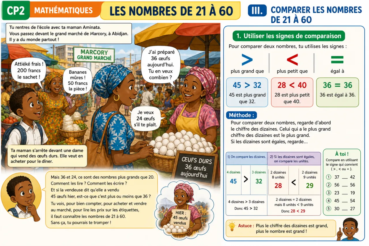 Les nombres de 21 à 60 — illustration