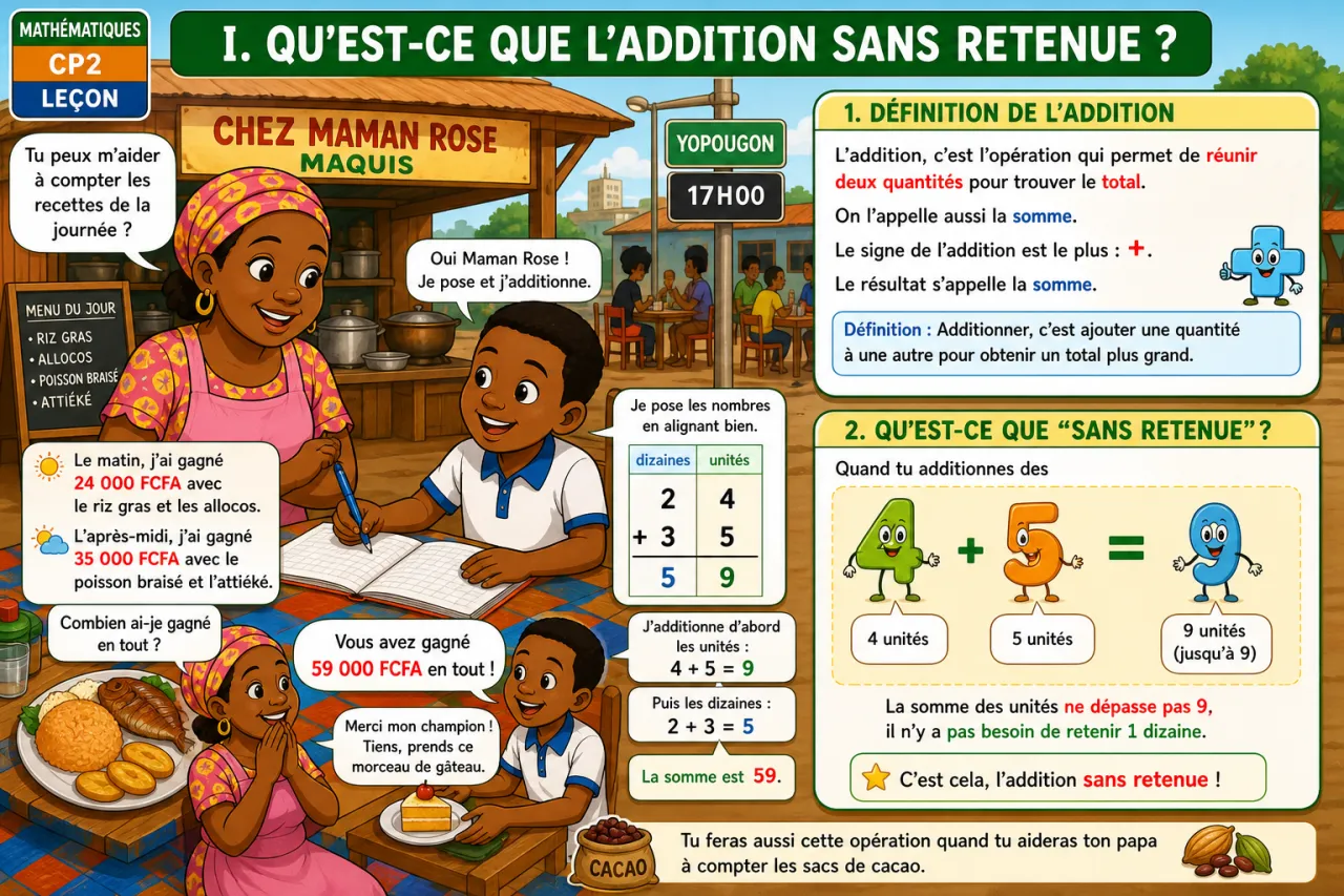 L'addition sans retenue (≤100) — illustration