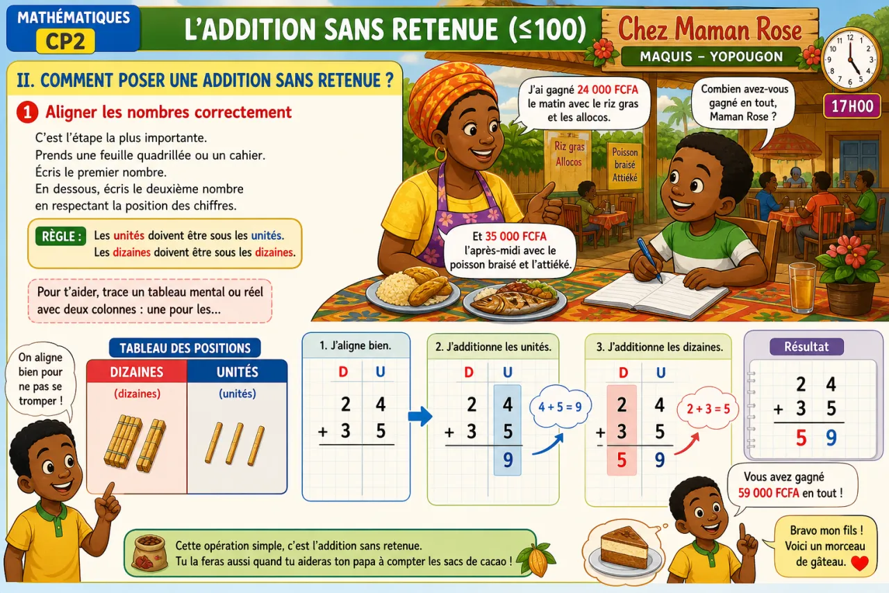 L'addition sans retenue (≤100) — illustration