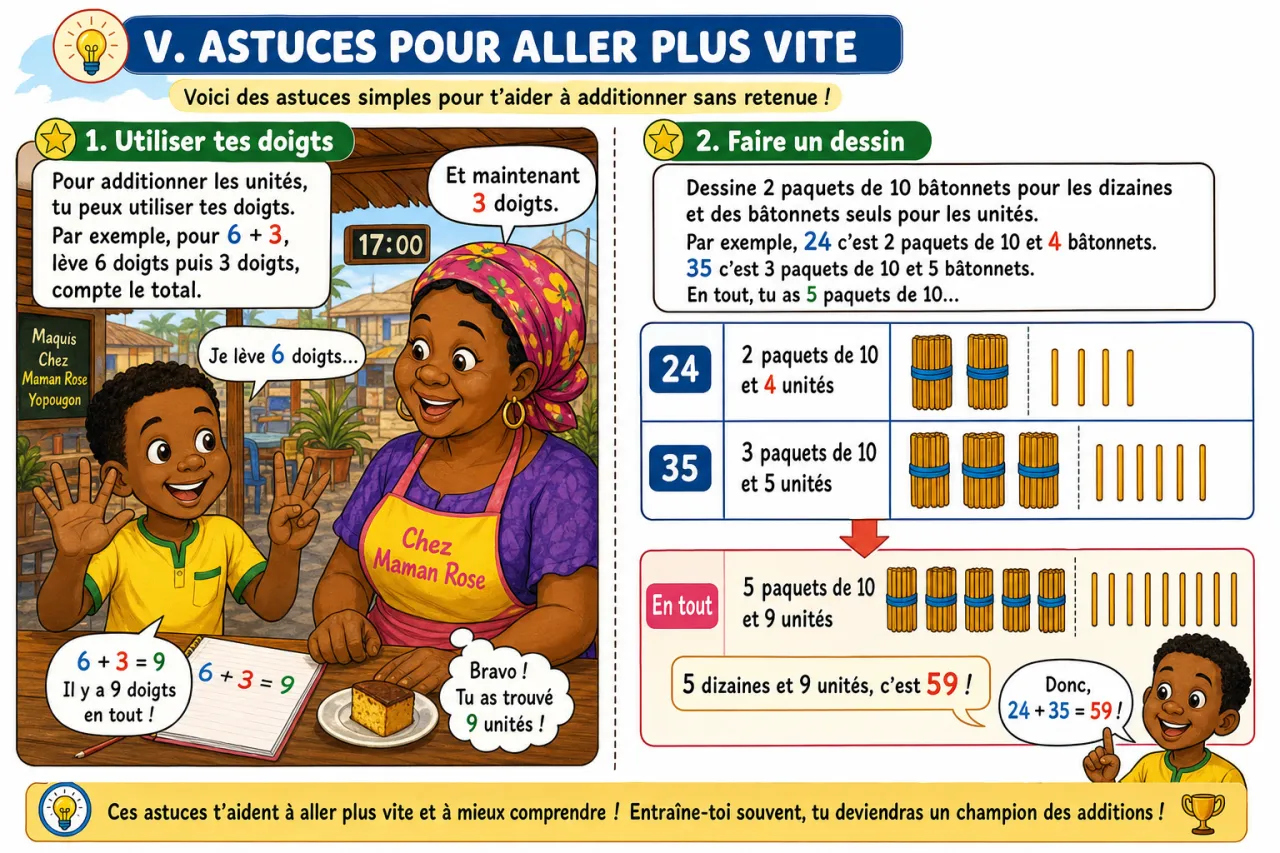 L'addition sans retenue (≤100) — illustration