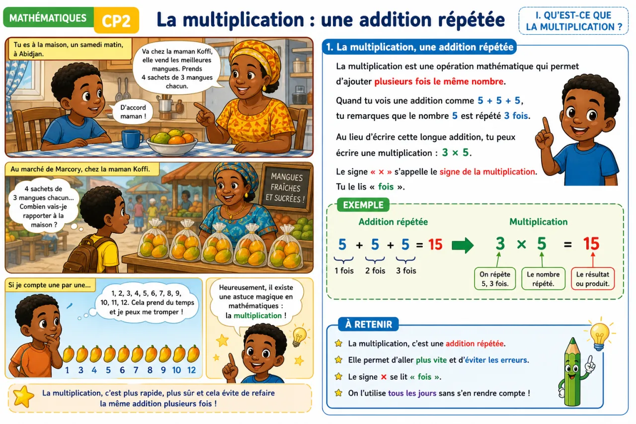 La multiplication : une addition répétée — illustration