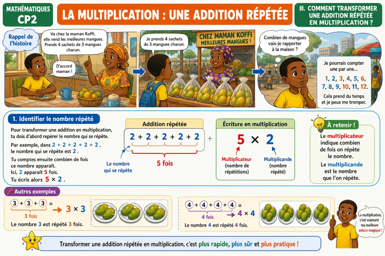 La multiplication : une addition répétée — illustration