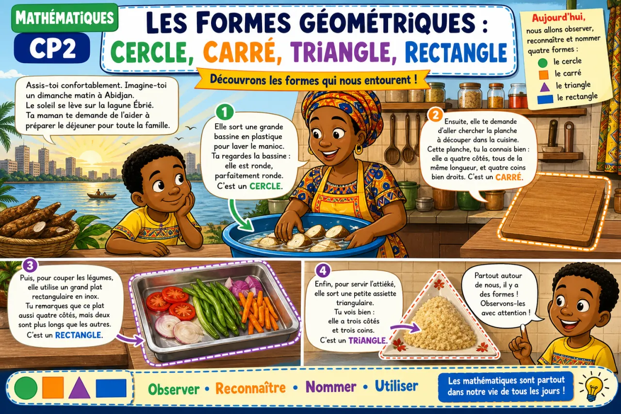 Les formes géométriques : cercle, carré, triangle, rectangle