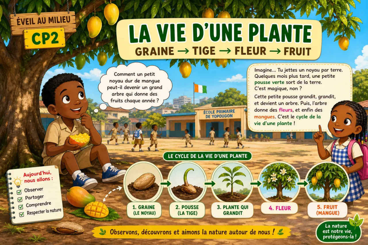 La vie d'une plante (graine → tige → fleur)