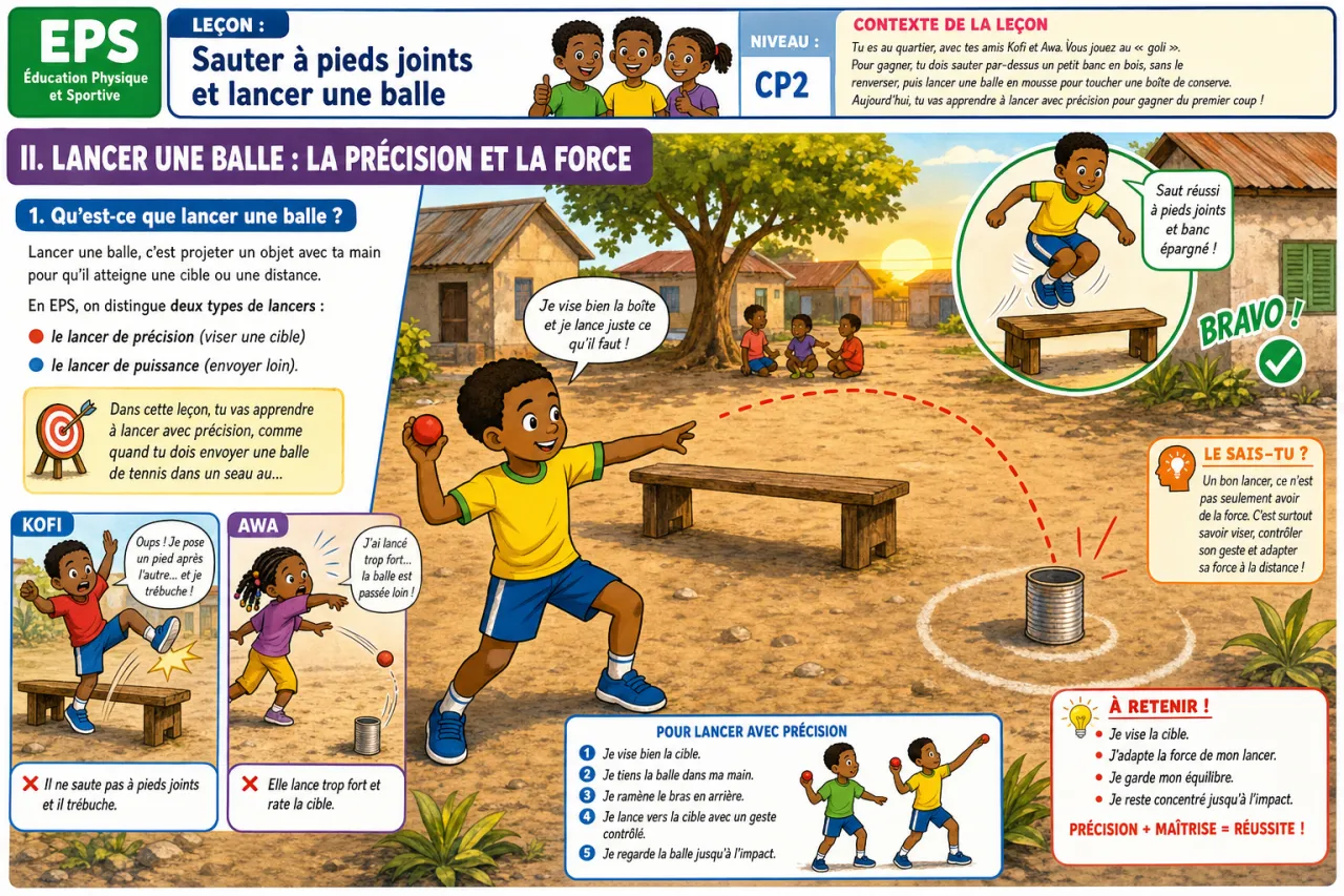 Sauter à pieds joints et lancer une balle — illustration
