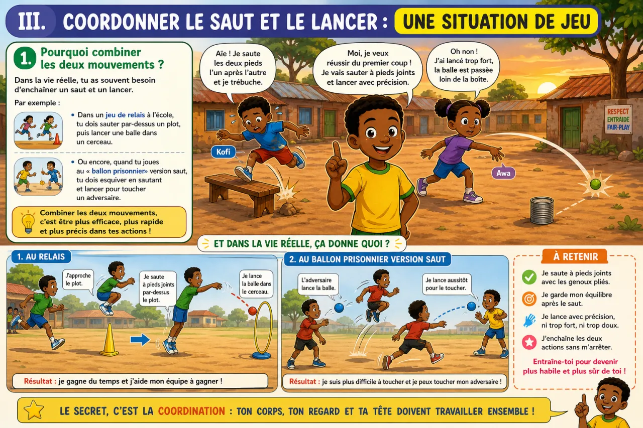 Sauter à pieds joints et lancer une balle — illustration