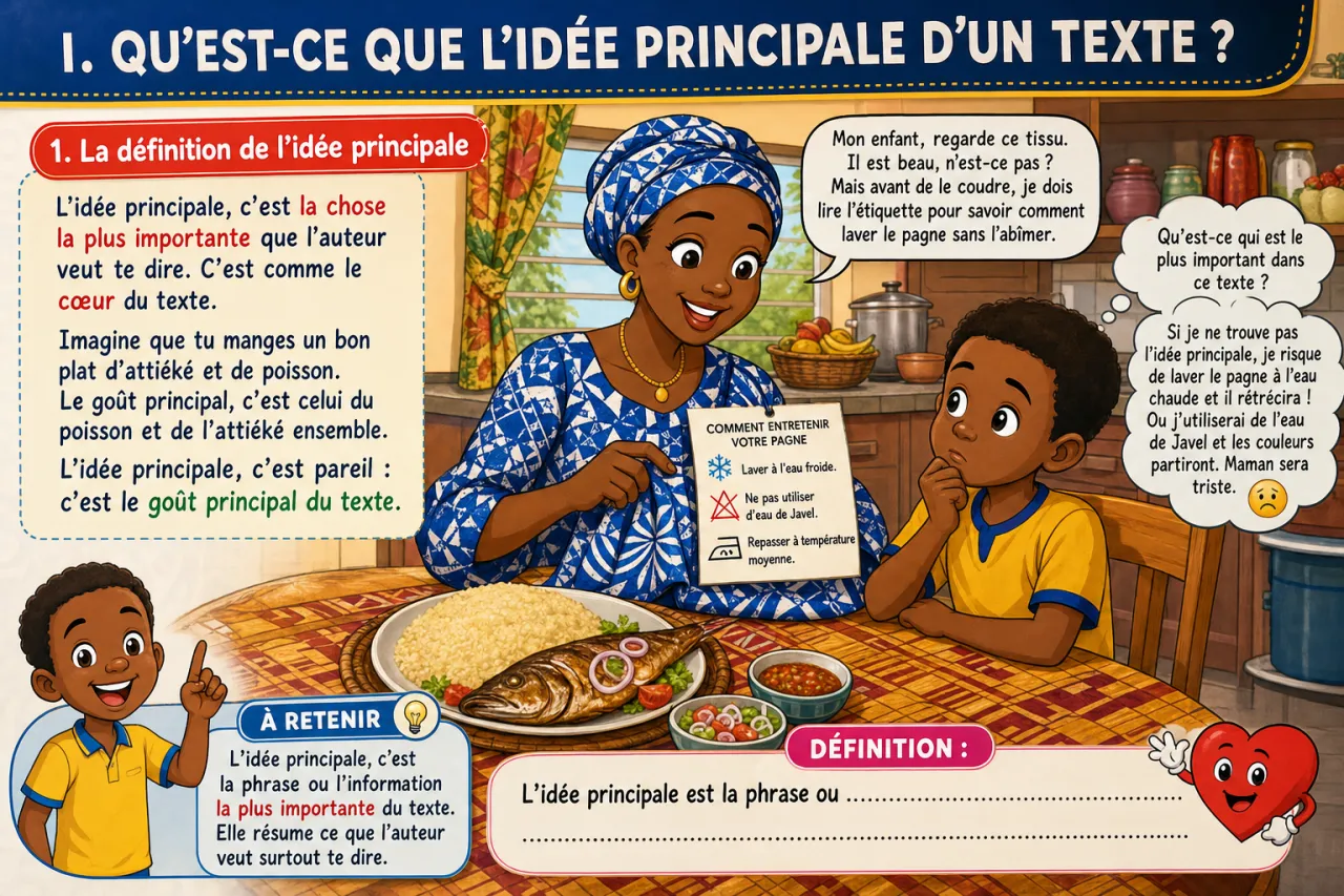 Lire un texte court et trouver l'idée principale — illustration