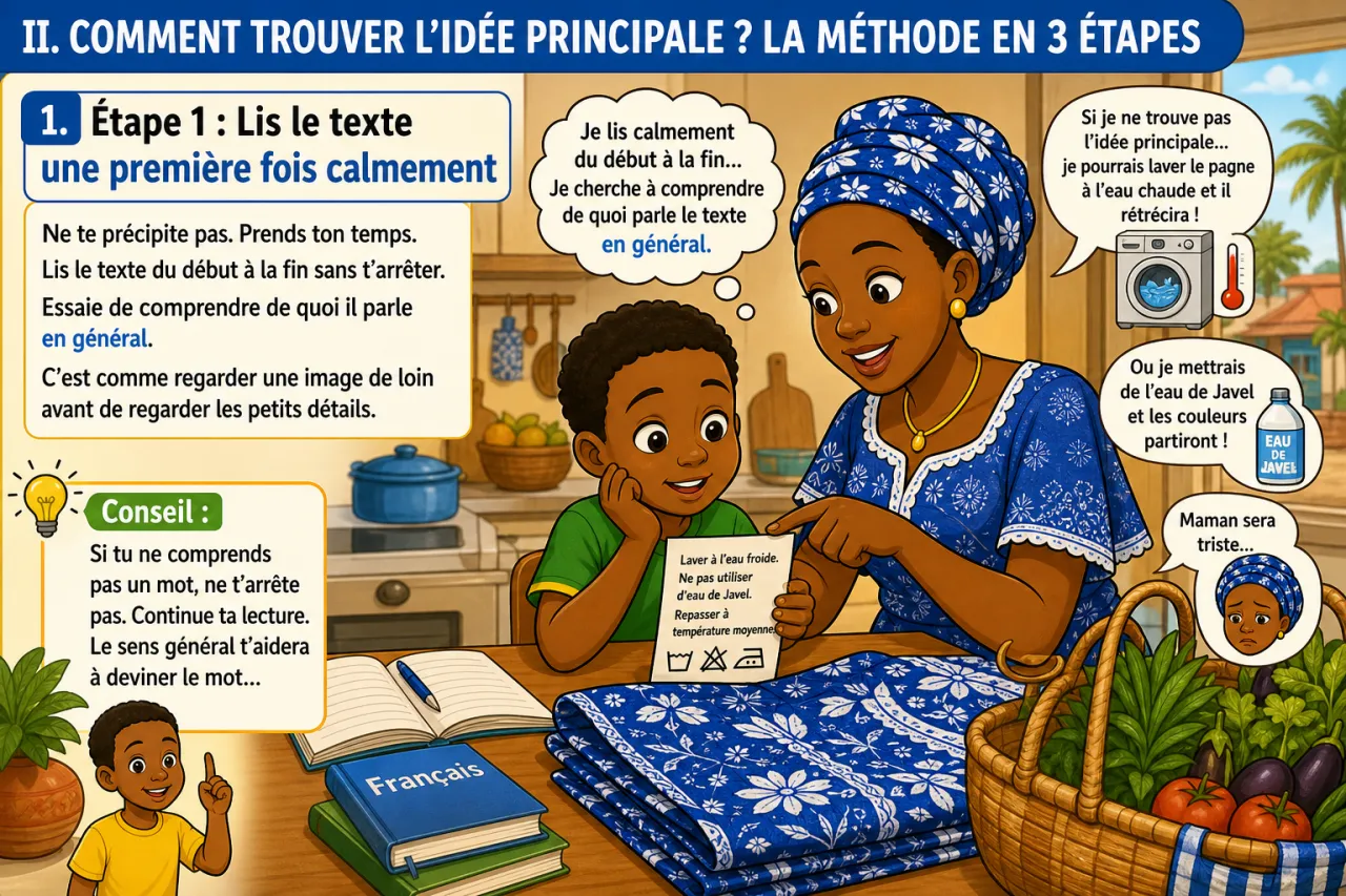Lire un texte court et trouver l'idée principale — illustration