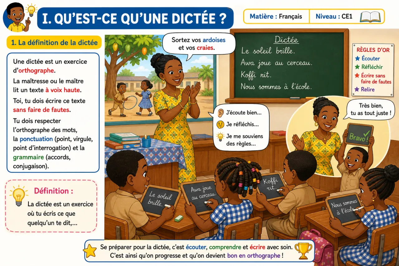 Préparer une dictée courte — illustration