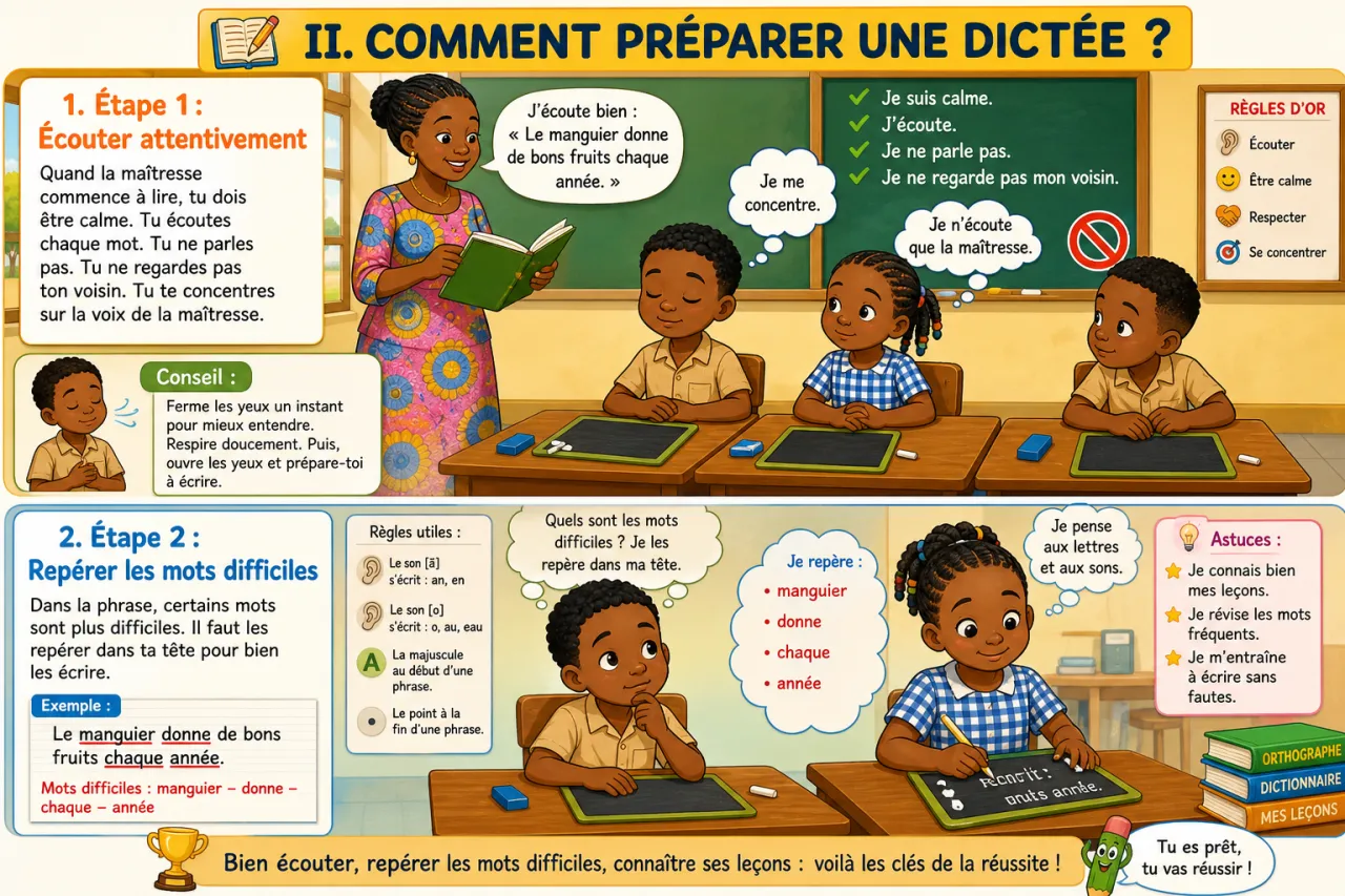 Préparer une dictée courte — illustration