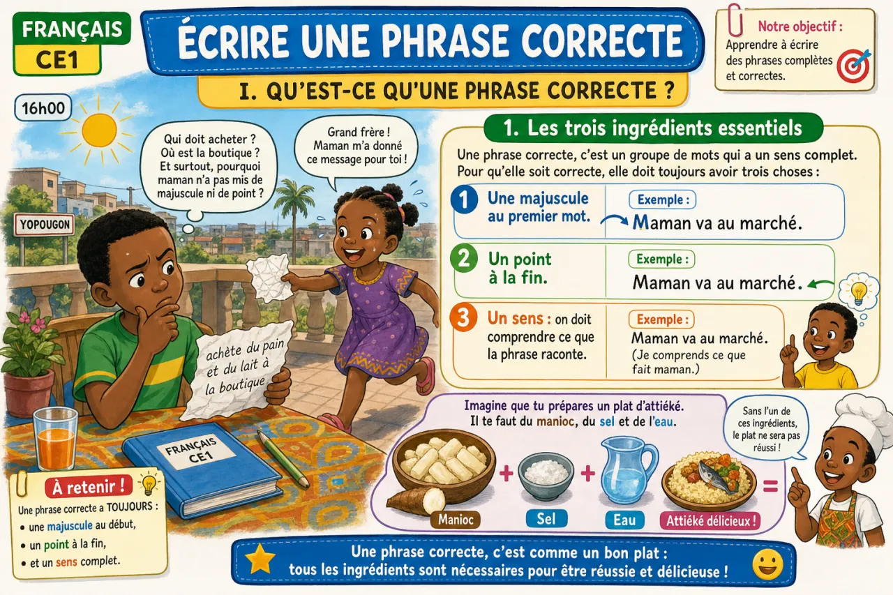 Écrire une phrase correcte — illustration