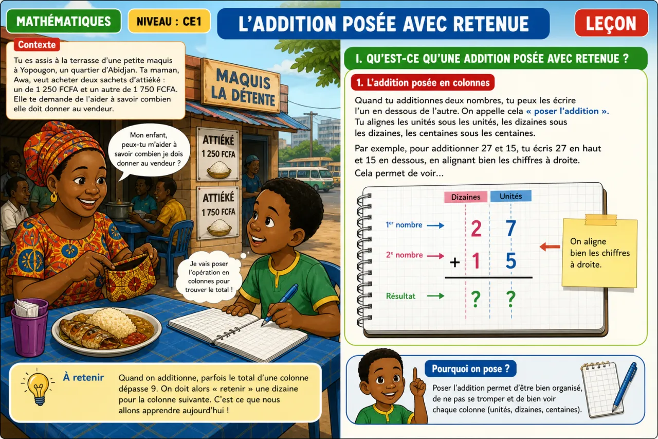 L'addition posée avec retenue — illustration