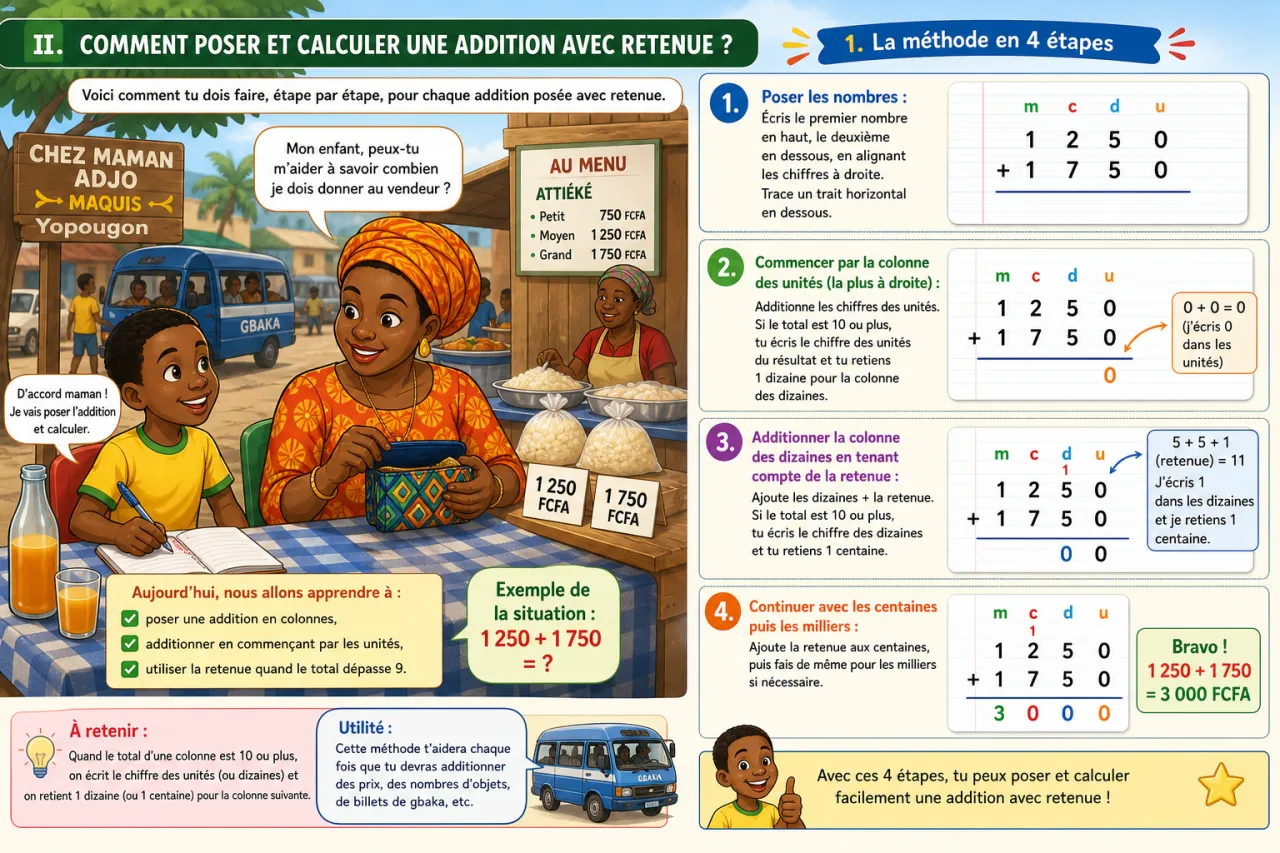 L'addition posée avec retenue — illustration