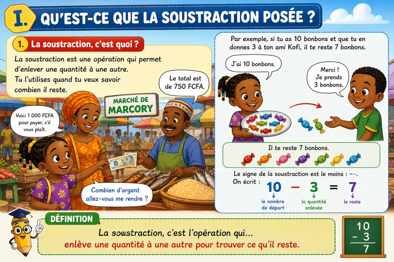 La soustraction posée — illustration