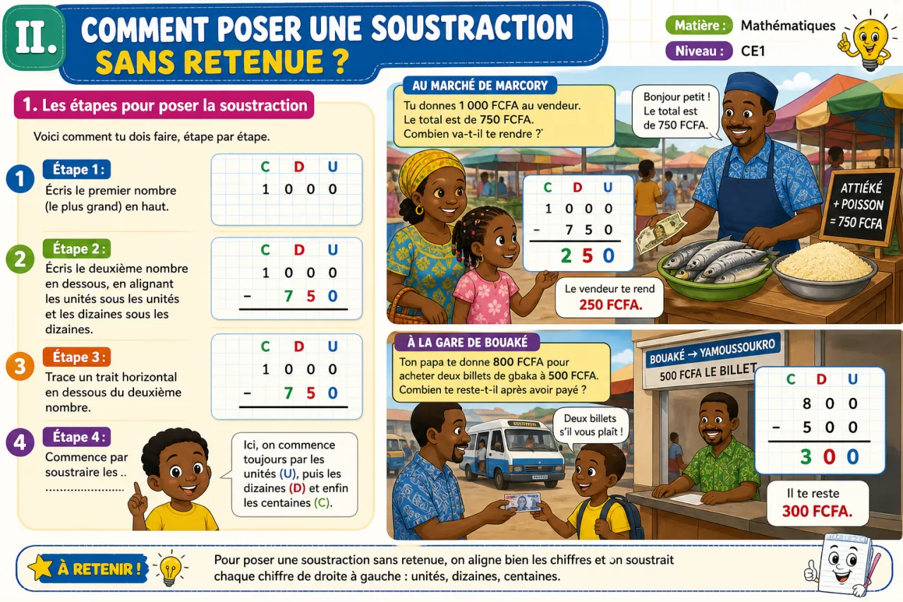 La soustraction posée — illustration