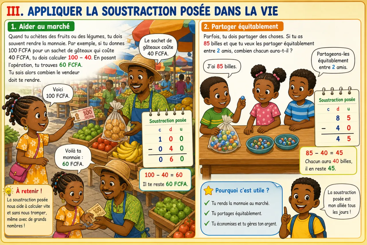 La soustraction posée — illustration