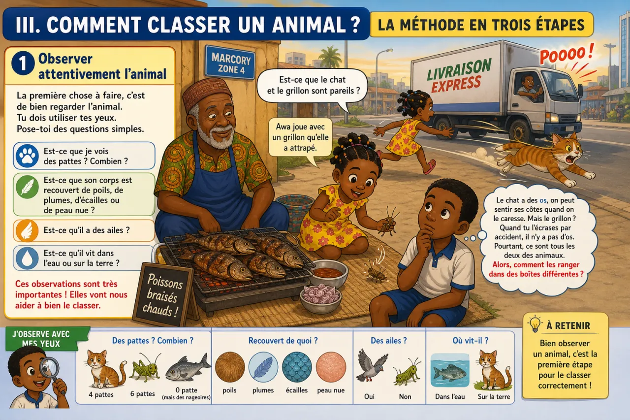 Classer les animaux (vertébrés / invertébrés) — illustration