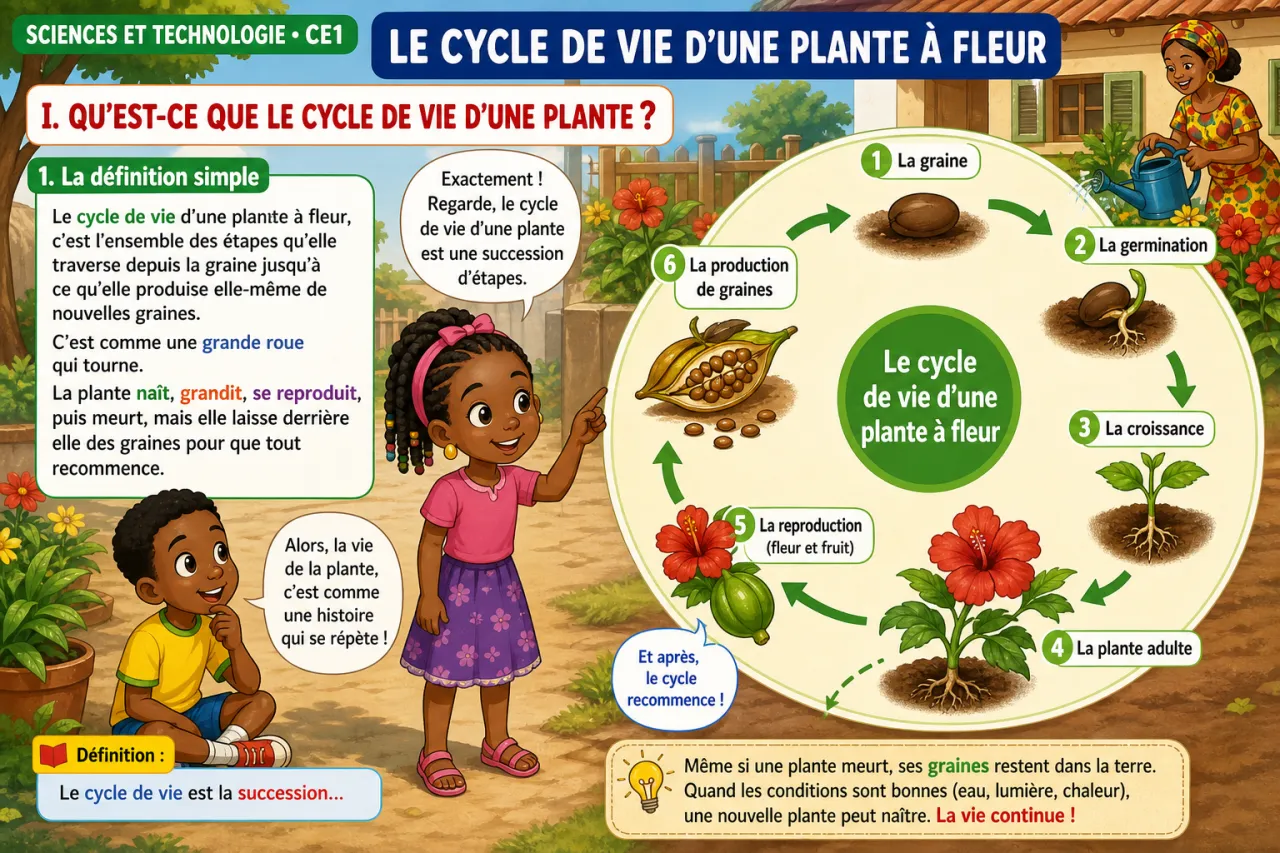 Le cycle de vie d'une plante à fleur — illustration