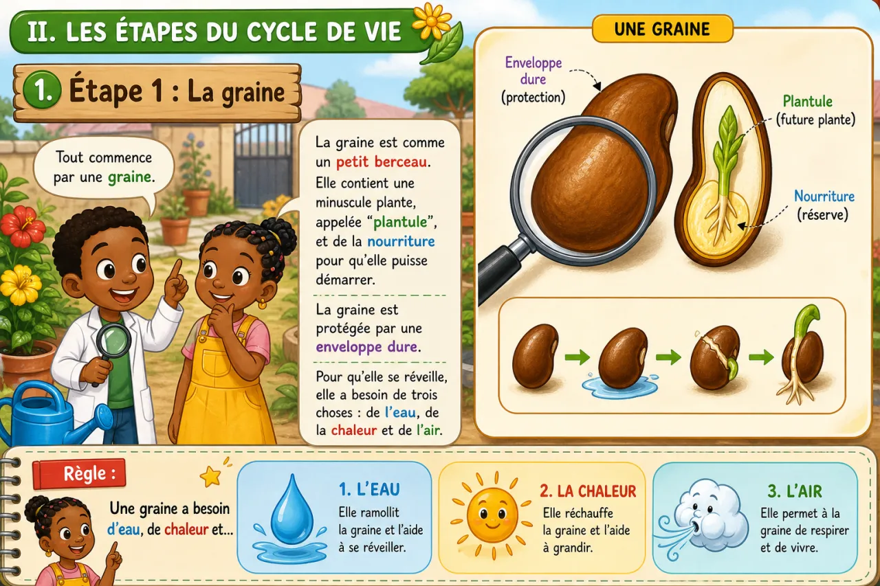 Le cycle de vie d'une plante à fleur — illustration