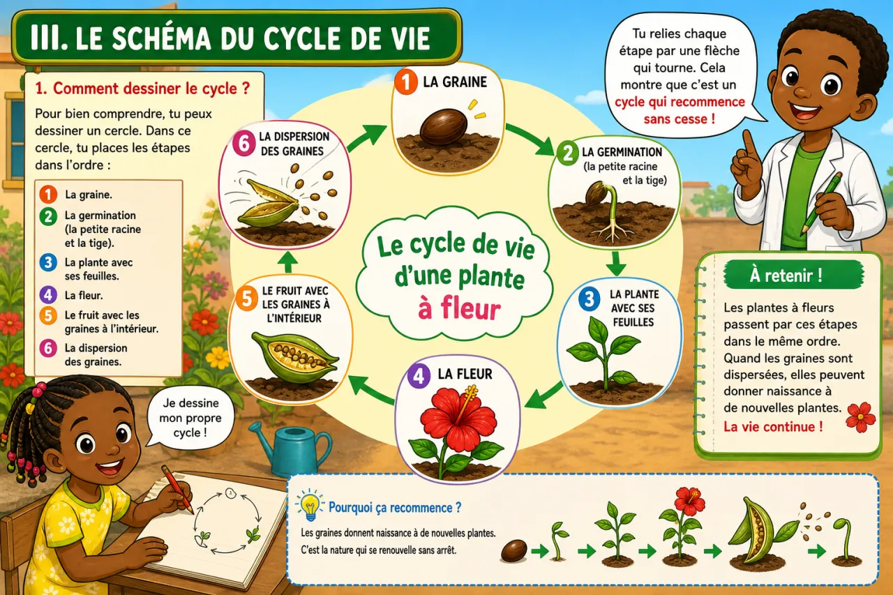 Le cycle de vie d'une plante à fleur — illustration