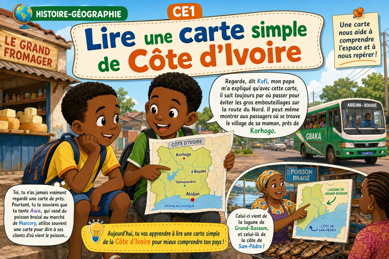 Lire une carte simple de Côte d'Ivoire
