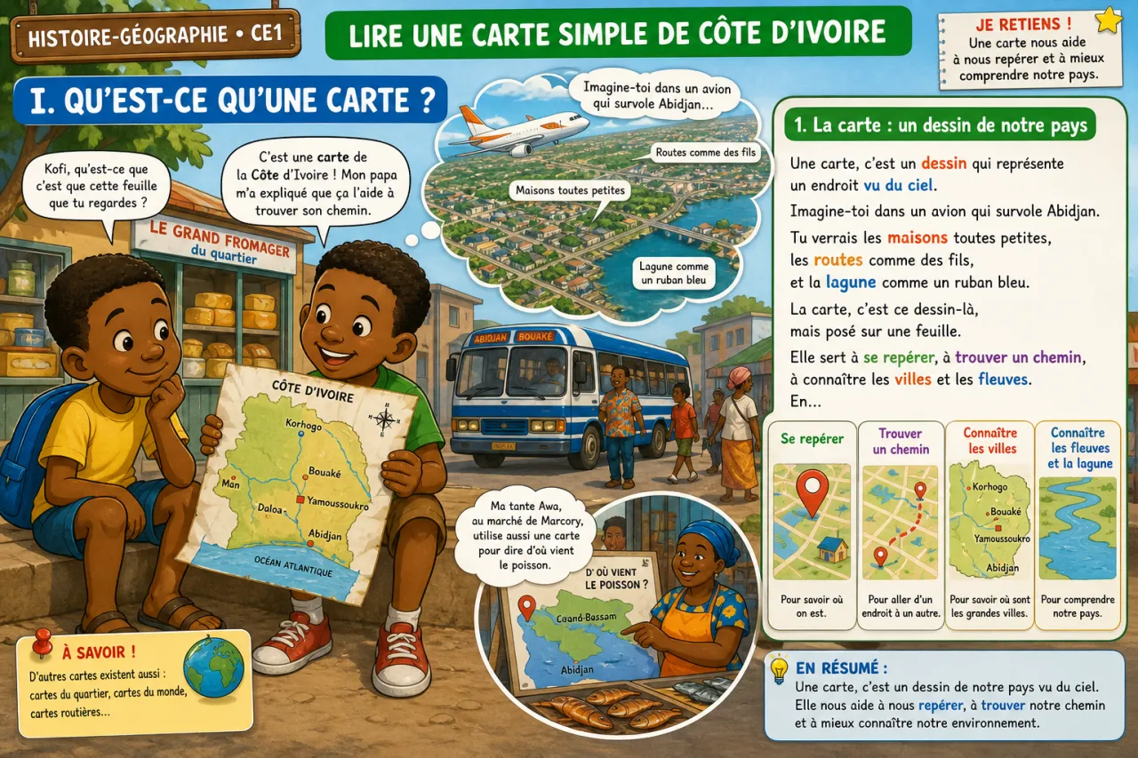 Lire une carte simple de Côte d'Ivoire — illustration