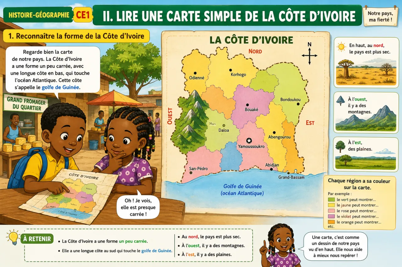 Lire une carte simple de Côte d'Ivoire — illustration