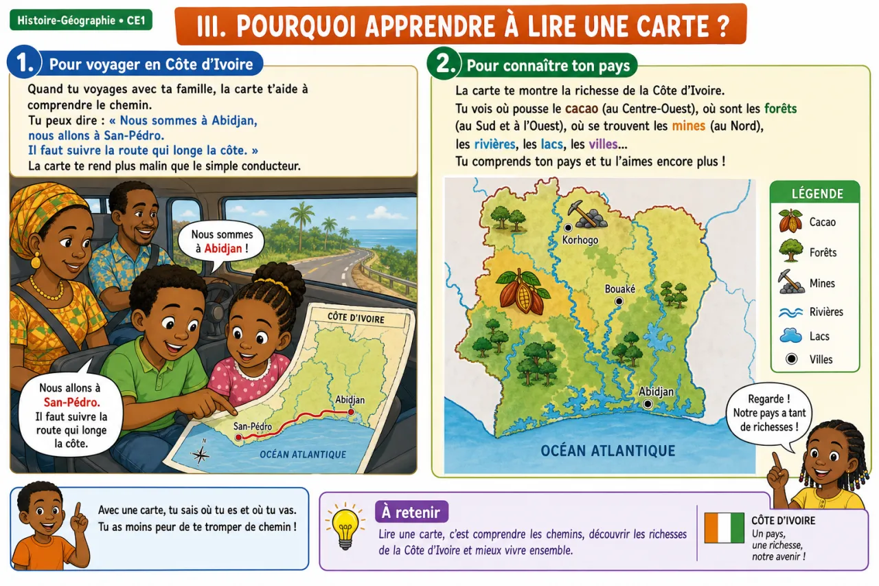 Lire une carte simple de Côte d'Ivoire — illustration