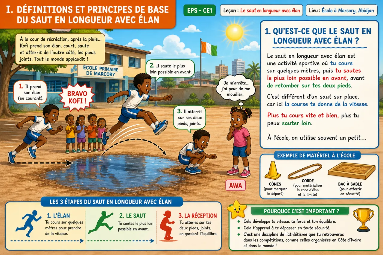 Le saut en longueur avec élan — illustration