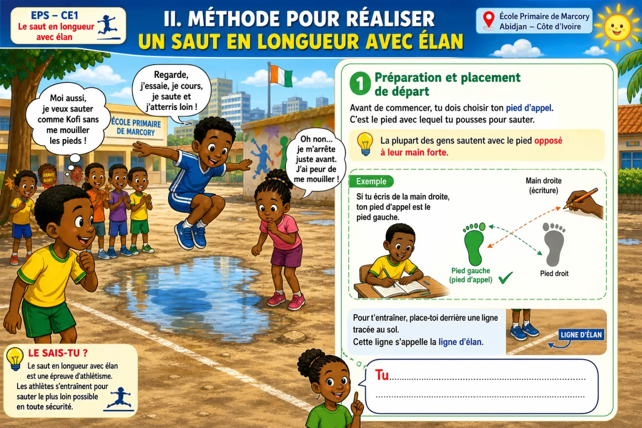 Le saut en longueur avec élan — illustration