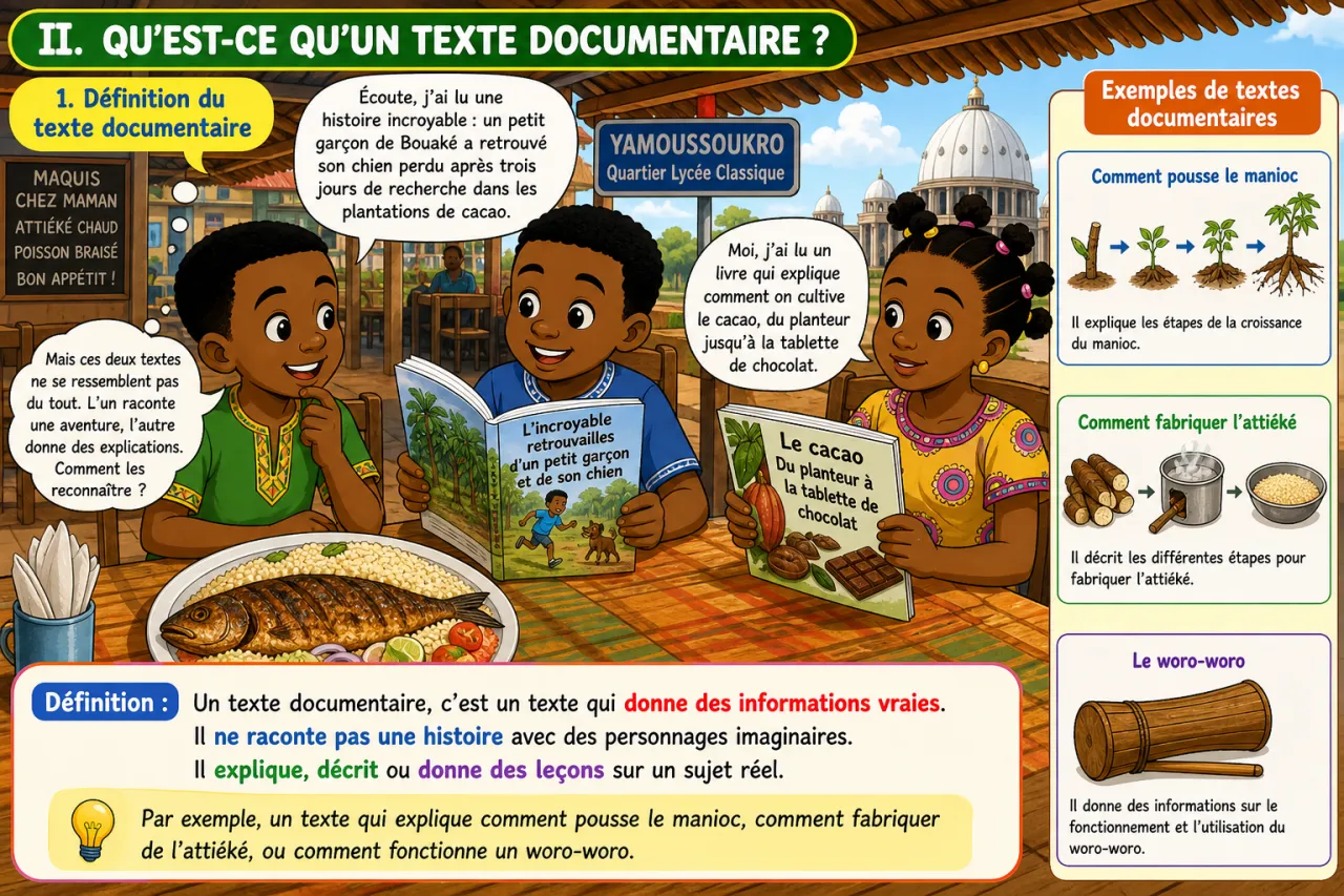 Comparer un texte narratif et un texte documentaire — illustration
