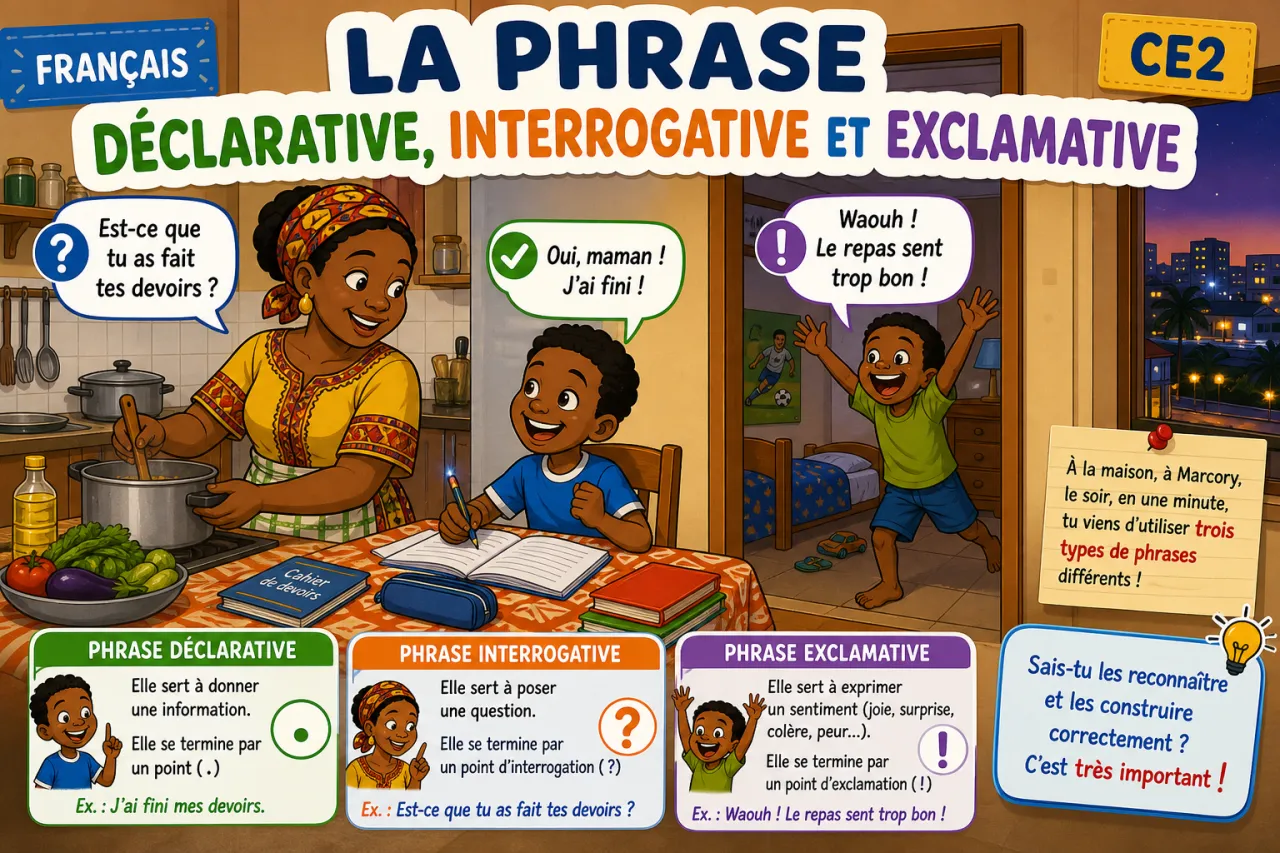 La phrase déclarative, interrogative et exclamative