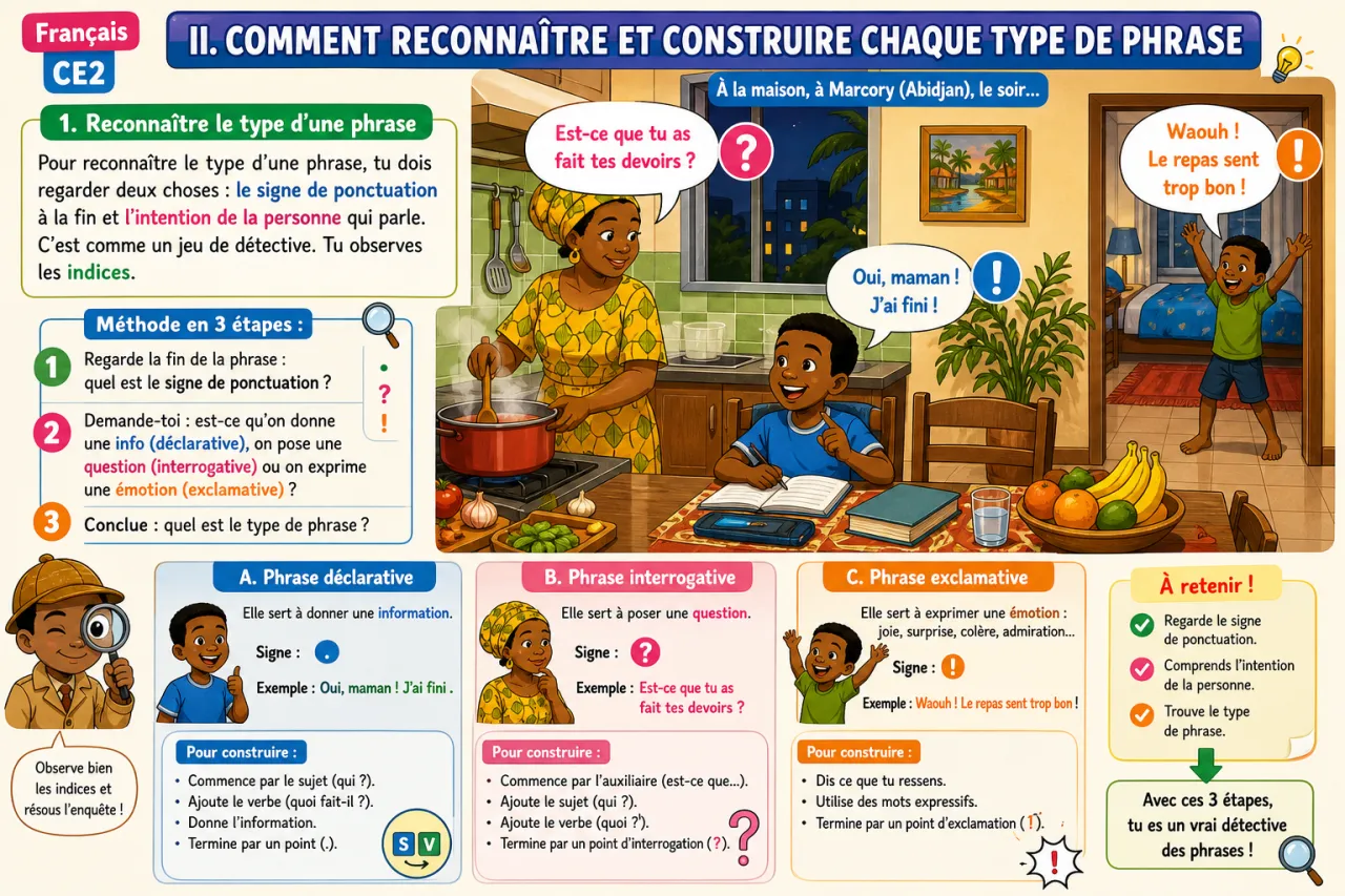 La phrase déclarative, interrogative et exclamative — illustration
