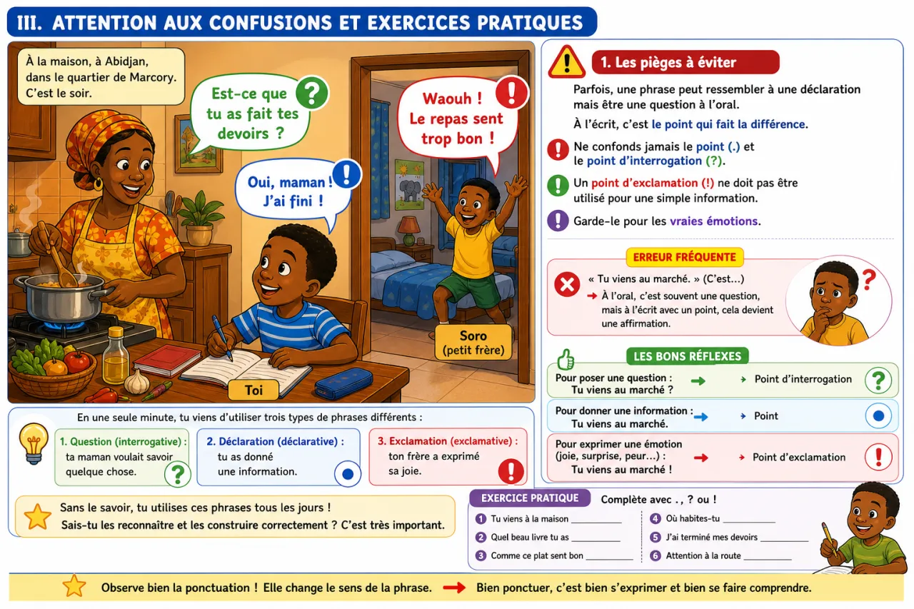 La phrase déclarative, interrogative et exclamative — illustration