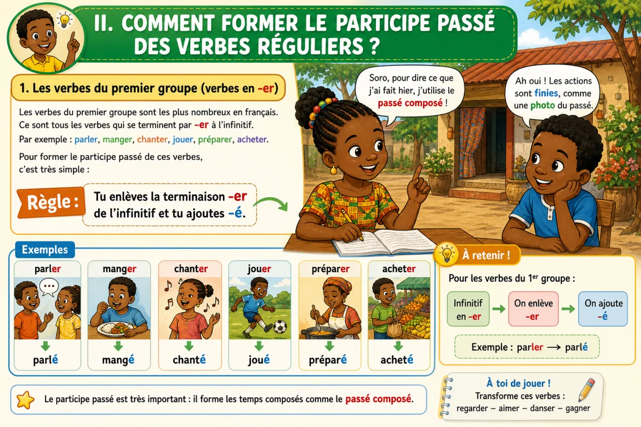 Conjuguer au passé composé (verbes réguliers) — illustration